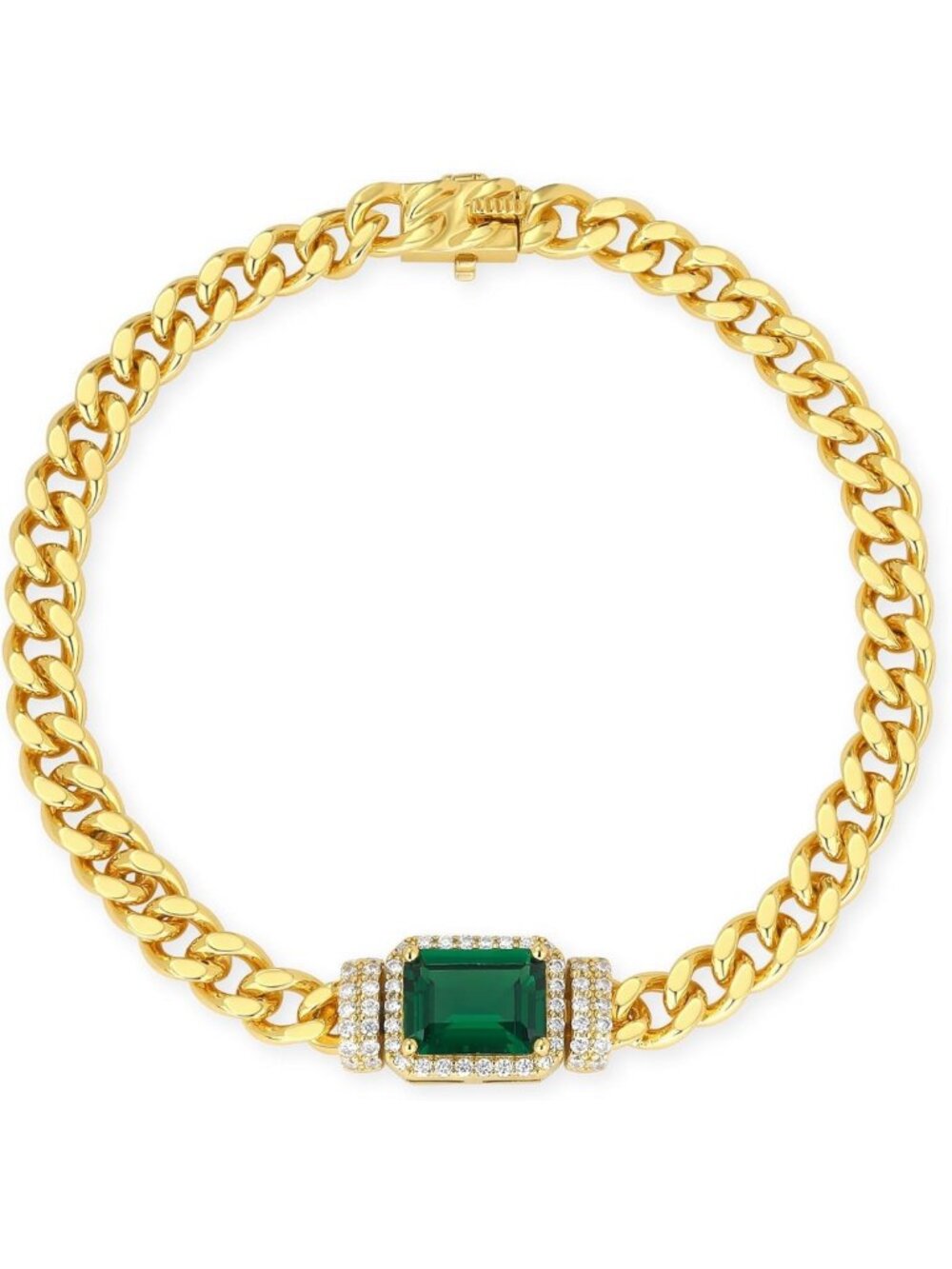 Adjustable Green Emerald Bracelet for Women - 18K Gold Plated Cuban Link Jewelry